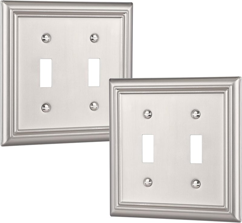 DEWENWILS Double Toggle Wallplates, Brushed Nickel Light Switch Covers, Heavy Duty Matel Material, Pack of 2 - Image 1